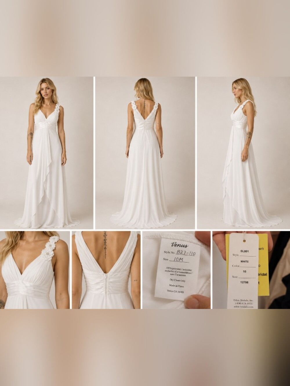 VENUS White V-Back Chiffon A-Line Wedding Dress